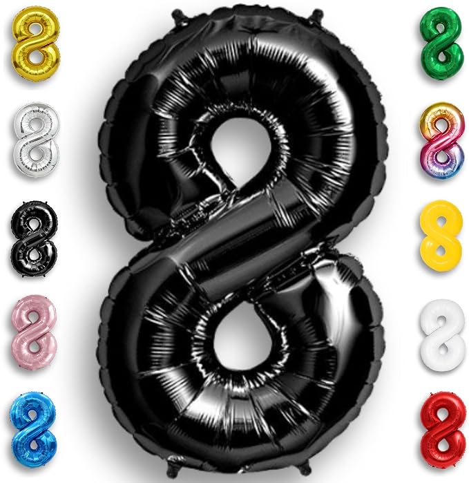Black Number Balloon 8 Mylar Foil Balloons 16 inch Small by Unknown