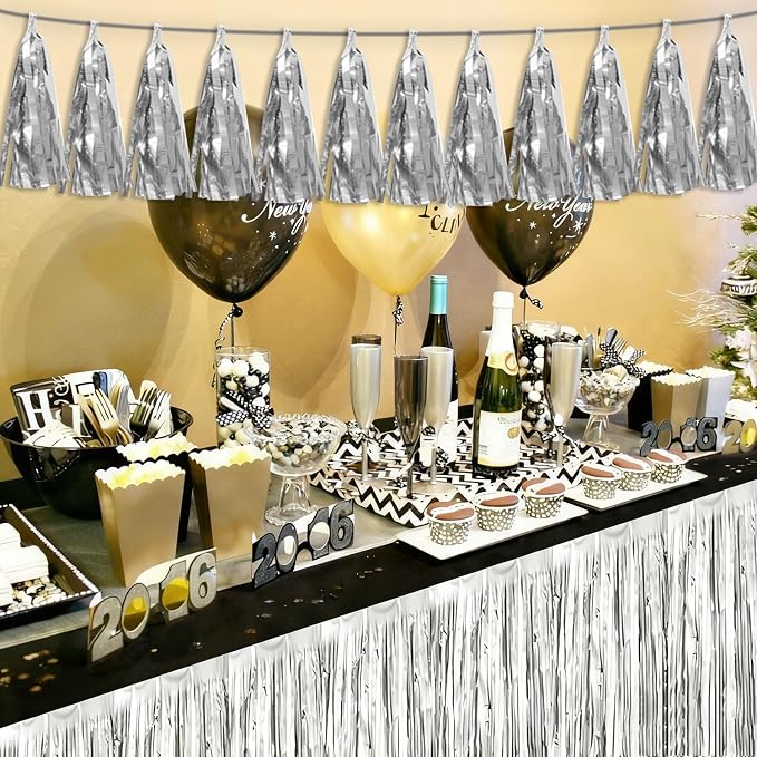 3P Silver Tassel Banner Garland Metallic Foil Fringe Banner Tinsel Tassels - Image 5