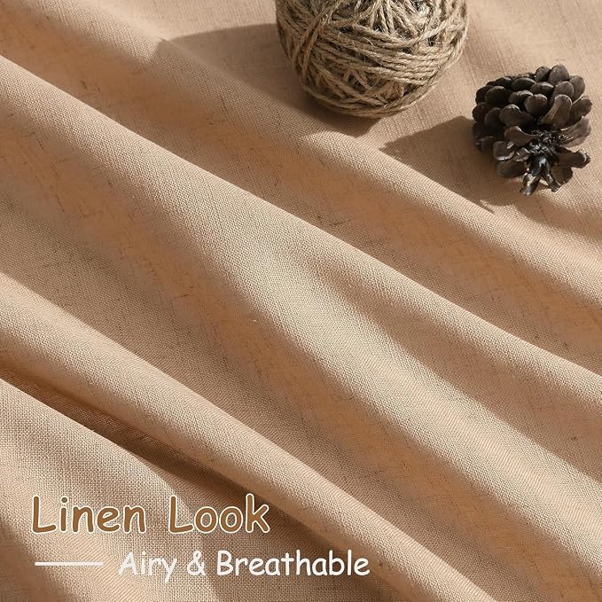 Camel Linen Curtains for Living Room 95 Inches Long Back Tab and Rod Pocket - Image 4