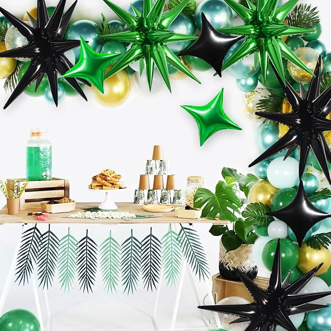 TONIFUL 22Inch 18Pcs Black Green Large Explosion Star Mylar Balloons and 10Inch - Image 4