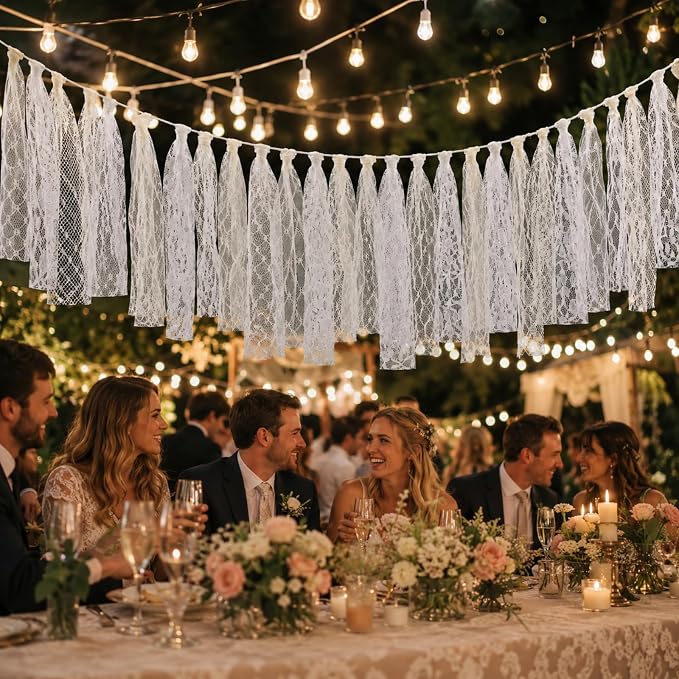 Frienda 6.5ft White Lace Tassel Garland Vintage Lace Banner - Image 4