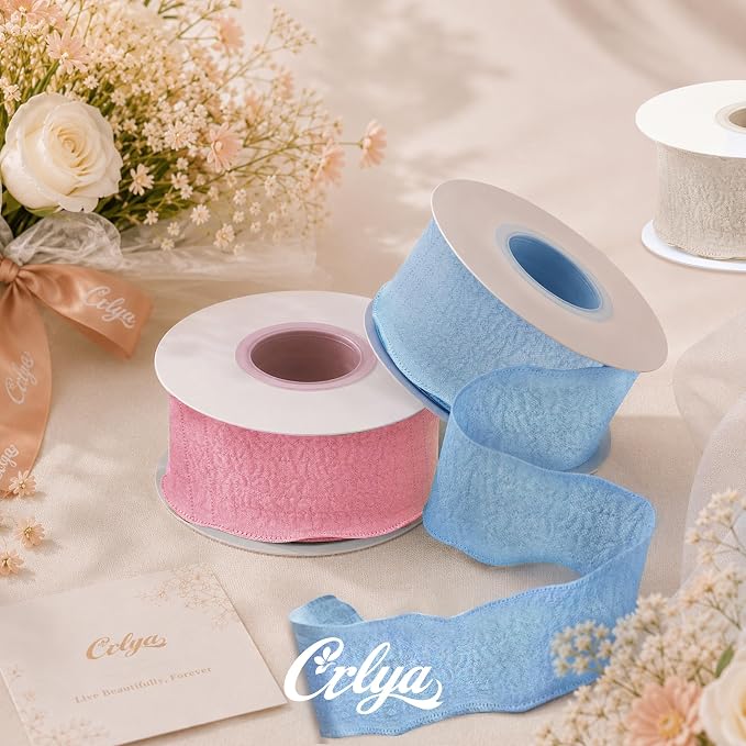 Dusty Pink Ruffle Ribbon, 1-1/2 Inch x 10 Yards Chiffon Silk Ribbons | Crinkle - Image 7