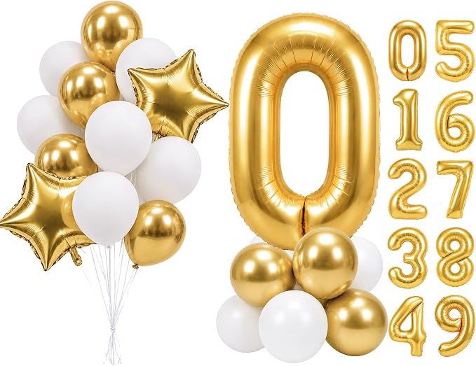 PartyWoo Number Balloons 40 Inch Gold Number 0 Kit 25pcs by PartyWoo