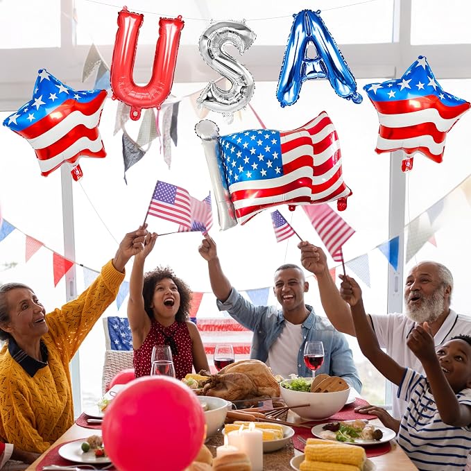 4th of July Decorations USA Letter Balloons Red Silver Blue - Image 6