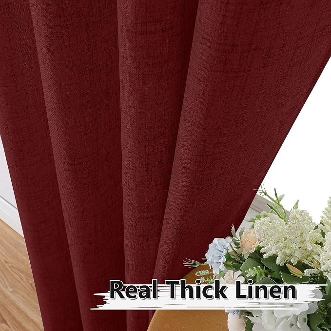 Tollpiz Linen Curtain Bedroom Rod Pocket Semi Sheer Curtains Burlap Light - Image 3