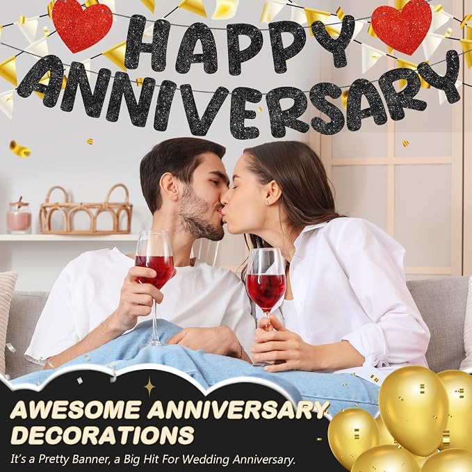 Fulmoon Happy Anniversary Banner Glitter Happy Anniversary Decorations Wedding - Image 4