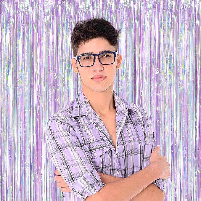 Voircoloria 2 Pack Iridescent Purple Foil Fringe Curtains, Glittering Tinsel - Image 6