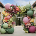 Green Pink Yellow Pastel Balloons Arch Kit, Double Stuffed, Party Decor. | Sage by Unknown
