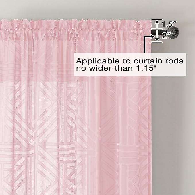 Simplebrand Blush Semi Sheer Curtains 54 Inch Length 2 Panels, Geometric - Image 4