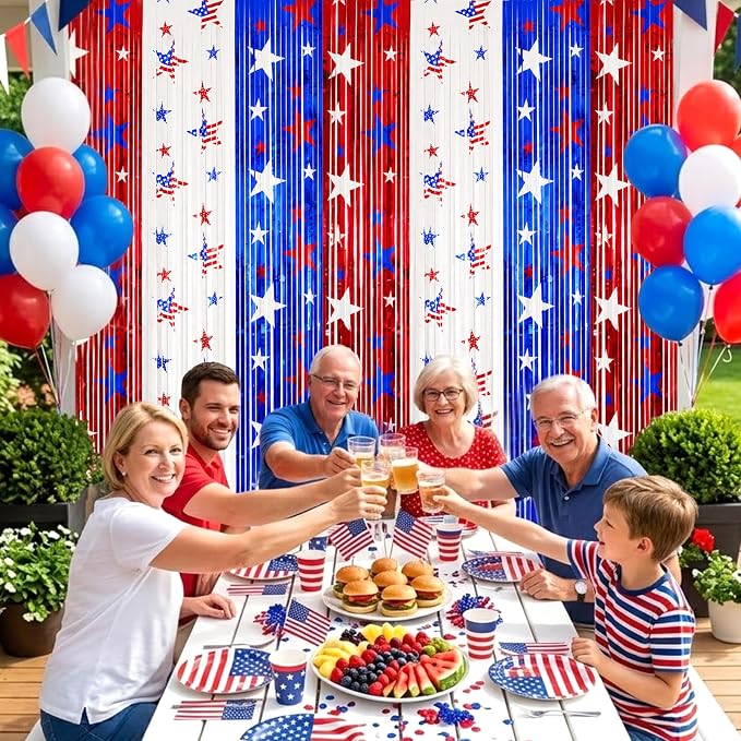 jijAcraft Red White Blue Star Tinsel Foil Fringe Curtain, 3 Pack 3.2x6.5 Feet - Image 7