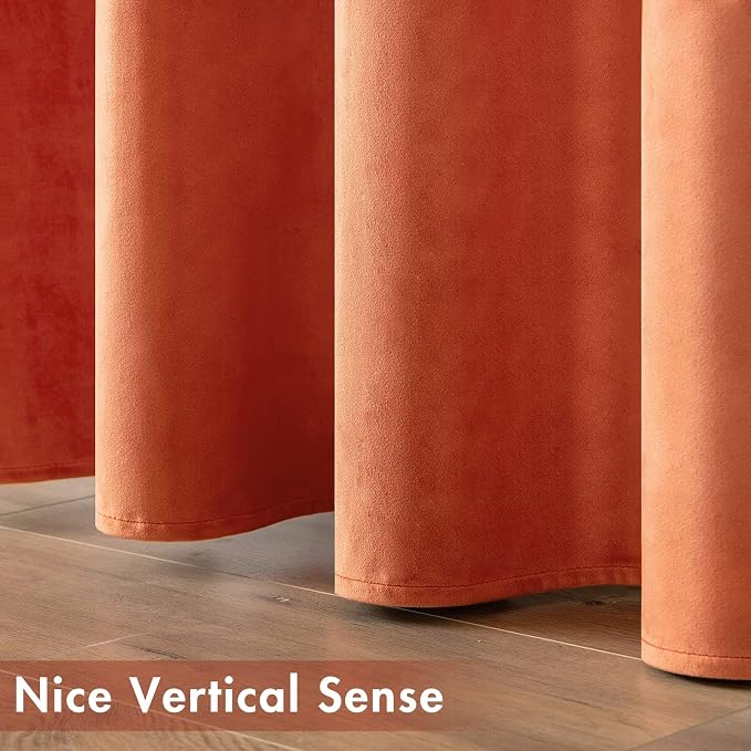 MIULEE Fall Orange Velvet Curtains Terracotta 52 x 108 Inch Length Set of 2 | - Image 6