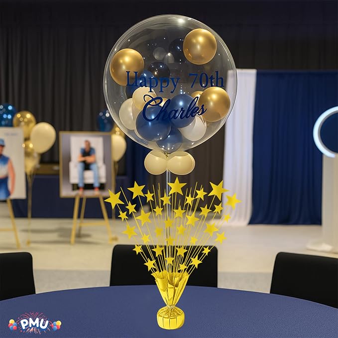 PMU 12 Pack Bursting Star Metallic Foil Spray Centerpiece- Gold Balloon Weights - Image 3