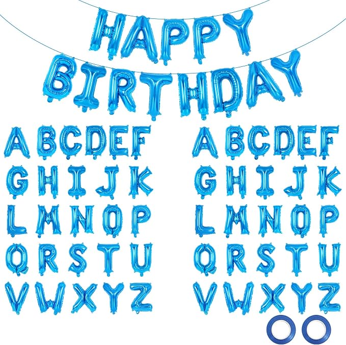 65 Pcs Blue Happy Birthday Balloons, 2 Sets A-Z Blue Letters Foil Balloons by Unknown