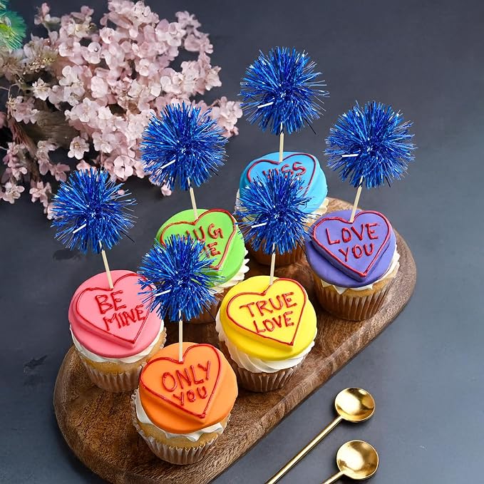 Gyufise 30Pcs Foil Firework Cupcake Toppers Sparkle Tinsel Cake Toppers Tinsel - Image 7