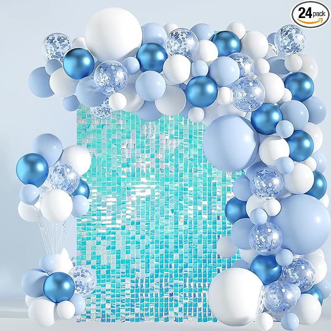 Iridescent Blue Shimmer Wall Backdrop, 24 Panels, 6x4 Ft Photo Backdrop | by Zuaooz