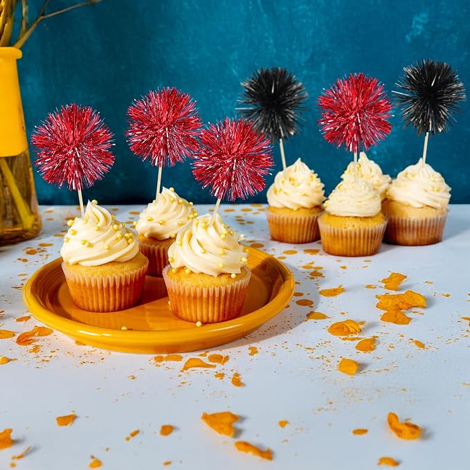 Gyufise 30Pcs Foil Firework Cupcake Toppers Sparkle Tinsel Cake Toppers Tinsel - Image 4