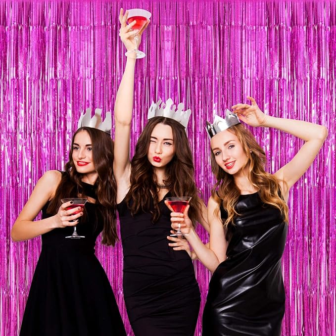 Rose Red Fringe Curtain Backdrop, 2 Pack Tinsel Foil Fringe Curtains Party - Image 7