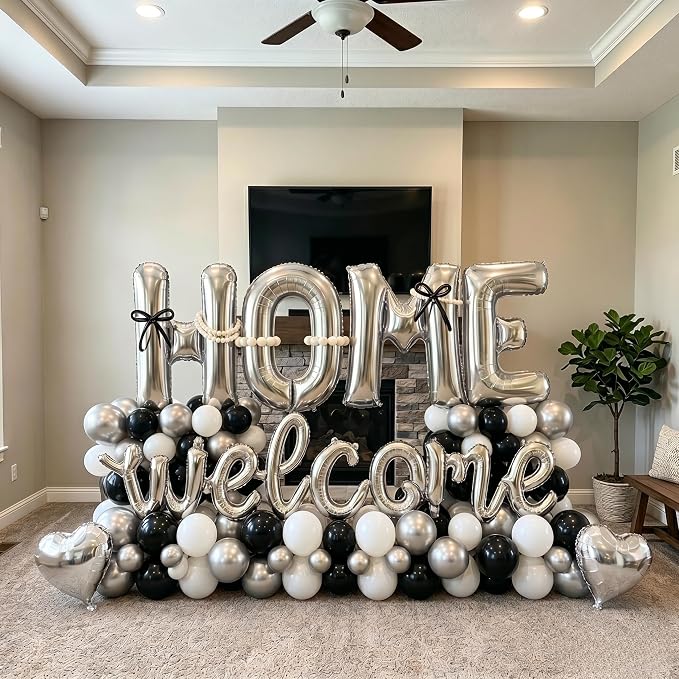 TONIFUL 2 Size Silver WELCOME HOME Foil Balloons Banner Letter Decorations | - Image 3