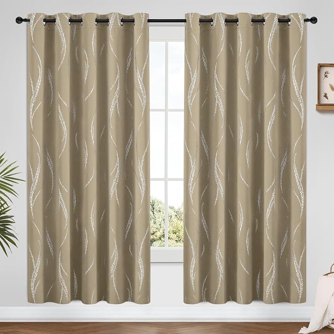 Yakamok Natural Light Blocking Curtains 72 Inches Silver Print 2 Panels | - Image 2