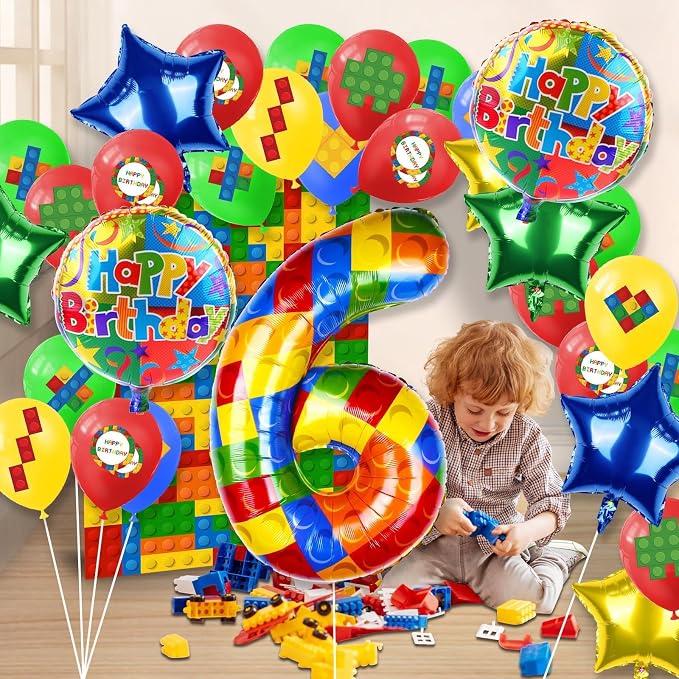 40 Inch Building Block Number Balloon Colorful Block Foil Balloons Block Themed - Image 6