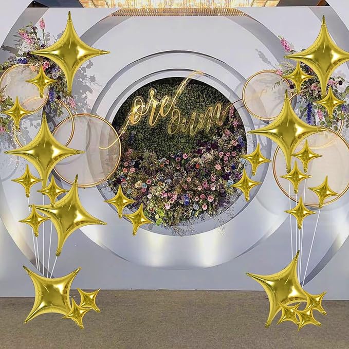 TONIFUL 30 Pcs Four Pointed Star Balloon 26In & 10In Gold Foil Balloon | Helium - Image 5