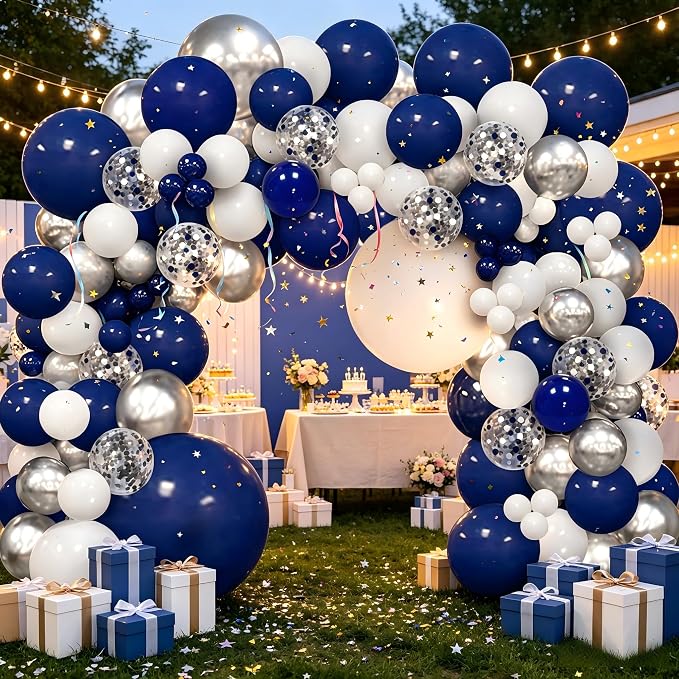 148pcs Navy Blue Silver White Balloon Arch Kit - Image 3