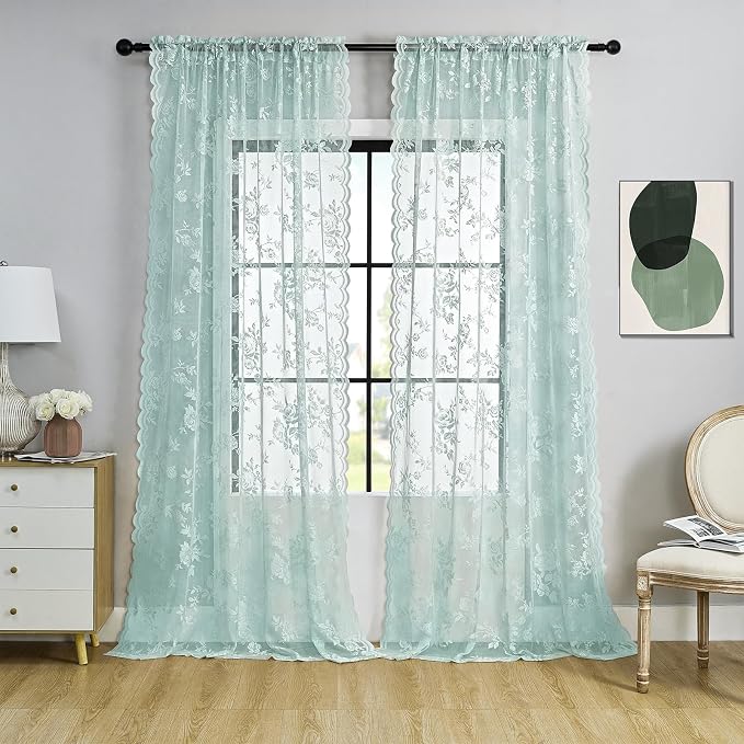 Pastel Turquoise Lace Curtains - Image 2