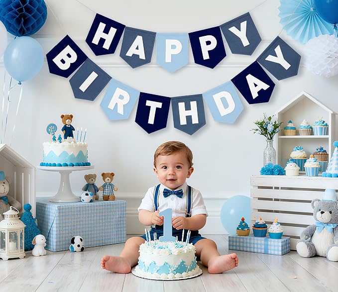 Felt Navy Blue Happy Birthday Banner Birthday Decorations - Image 3