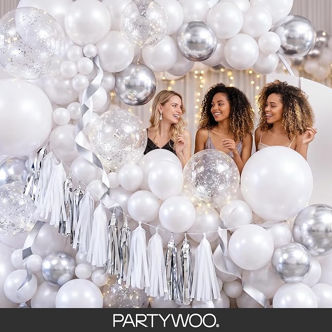 PartyWoo Pearl White Balloons 123pcs Metallic White Color 5 Inch | 18 12 10 5 - Image 5
