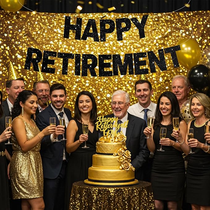 Glitter Black Happy Retirement Banner Pre-Strung Retirement Party Decorations - Image 6