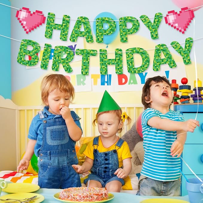 Pixel Happy Birthday Banner TNT Pixel Birthday Party Decorations Miner Video - Image 8