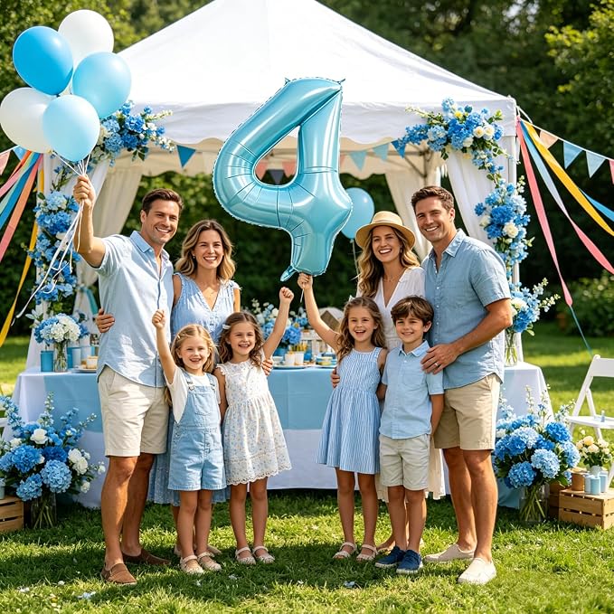 40 Inch Light Blue Number 4 Balloon | 4 Birthday Balloon - Image 7