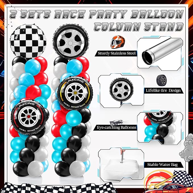 Kasyat 2 Sets Race Car Column Stand Kit Two Balloon Garland Arch Kit Dusty Blue - Image 3