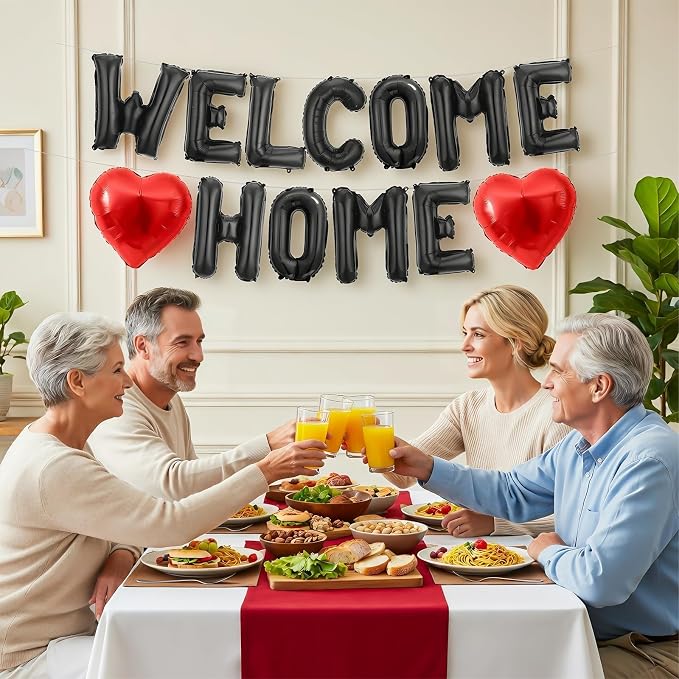 Welcome Home Balloons Black Red, 16Inch Welcome Home Foil Balloons Banner - Image 6