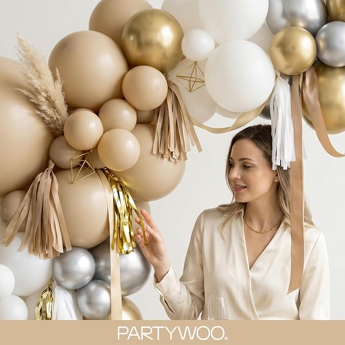 PartyWoo Cream Balloons 140pcs Beige Ivory Nude Neutral Boho Color | Different - Image 9