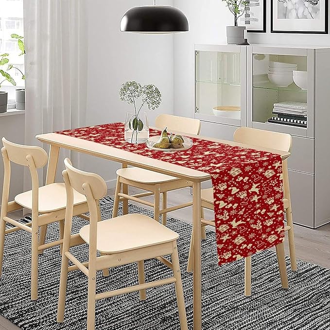 Christmas Table Runner,Seasonal Winter Deer Table Decoration Snowflake Table Cloth Kitchen Dining Table Decoration for Home Party Decor 13x60 Inch