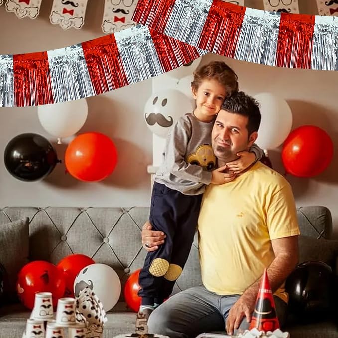 BEISHIDA Red Silver Fringe Garland Banner 30ft Wall Tinsel Foil Streamers | - Image 5