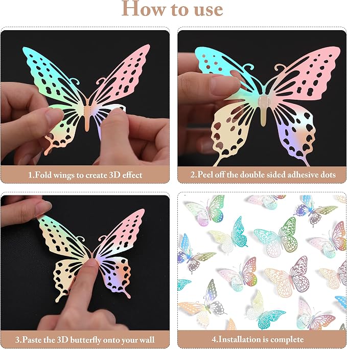 SAOROPEB 3D Butterfly Wall Decor, Removable Metallic Wall Sticker Room Mural - Image 7