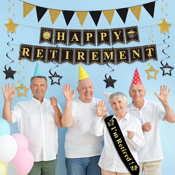 Retirement Party Decorations Black and Gold Happy Retirement Banner Gold - Image 3