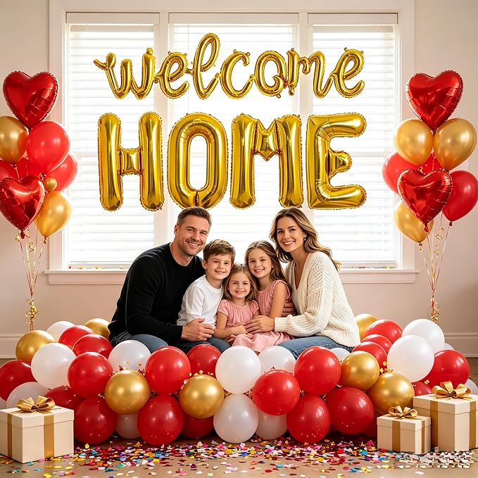 TONIFUL 2 Size Gold WELCOME HOME Foil Balloons Banner Letter Decorations | - Image 4