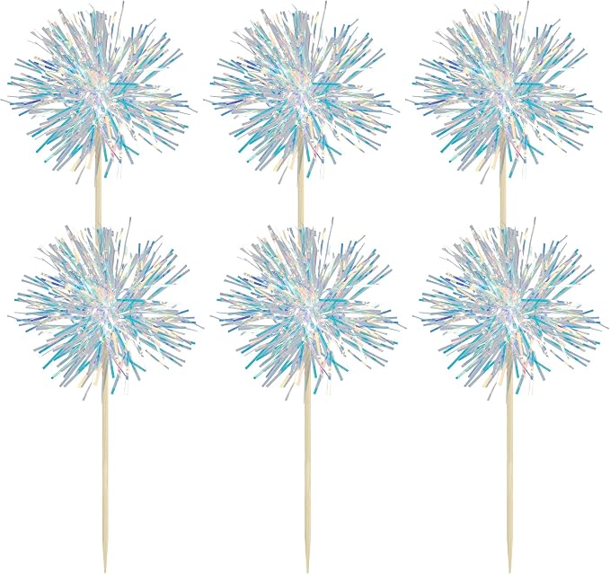 Gyufise 30Pcs Foil Firework Cupcake Toppers Sparkle Tinsel Cake Toppers Tinsel - Image 3