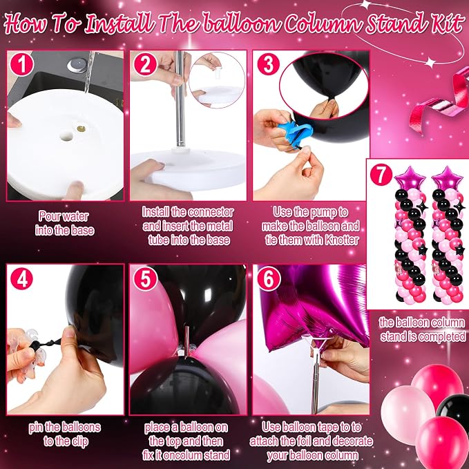Gejoy 110 Pcs Pink Rose Red Black Balloons Column Stand Kit Adjustable Tower - Image 4