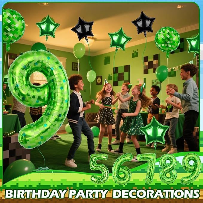 40 Inch Green Pixel Themed Number 9 Balloon Set Foil Balloon - Image 4