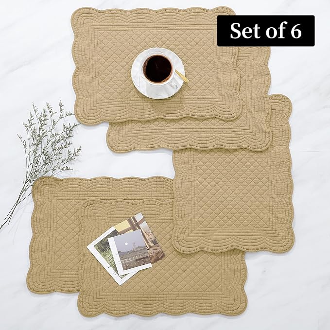 HOMBYS Quilted Placemats Set of 6 Washable-13x18 inches Rectangular Placemats - Image 6