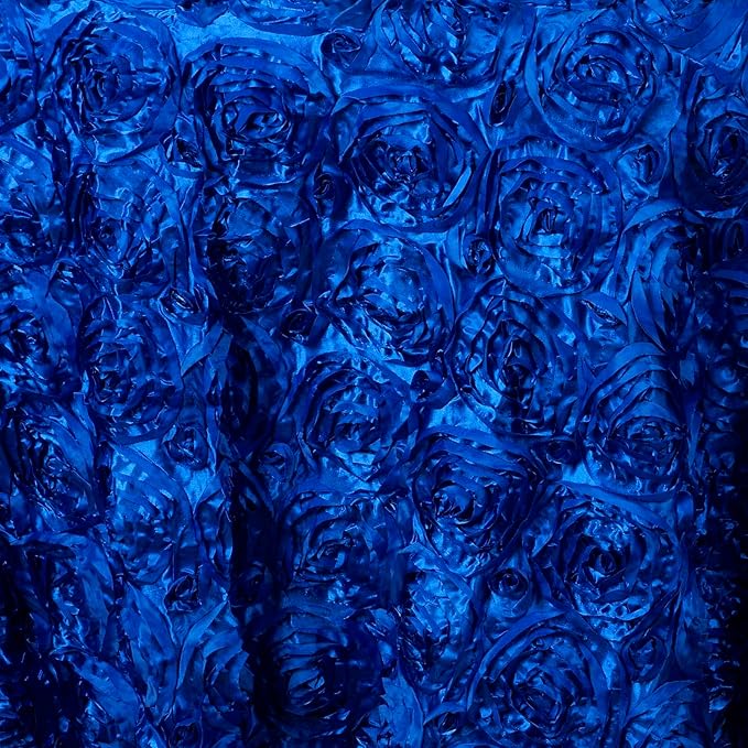 Efavormart 132" Wholesale Round Table Cover Royal Blue Grandiose Rosette 3D Satin Tablecloth for Wedding Party Event Decoration