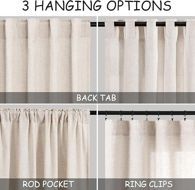 30 Inch Beige Curtains for Kitchen Linen Blend Rustic Farmhouse Short Curtain - Image 2