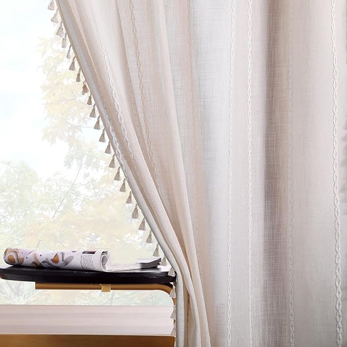 RoomTalks Boho Beige Curtains for Bedroom Living Room 84 Inch Length French - Image 3