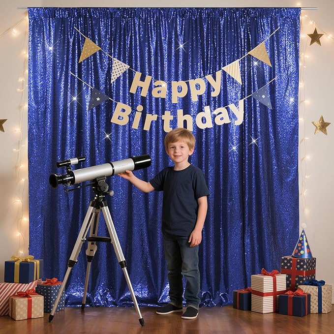 SquarePie Sequin Backdrop Curtain Less See Through Background for Wedding Party 5FT x 7FT Navy Blue