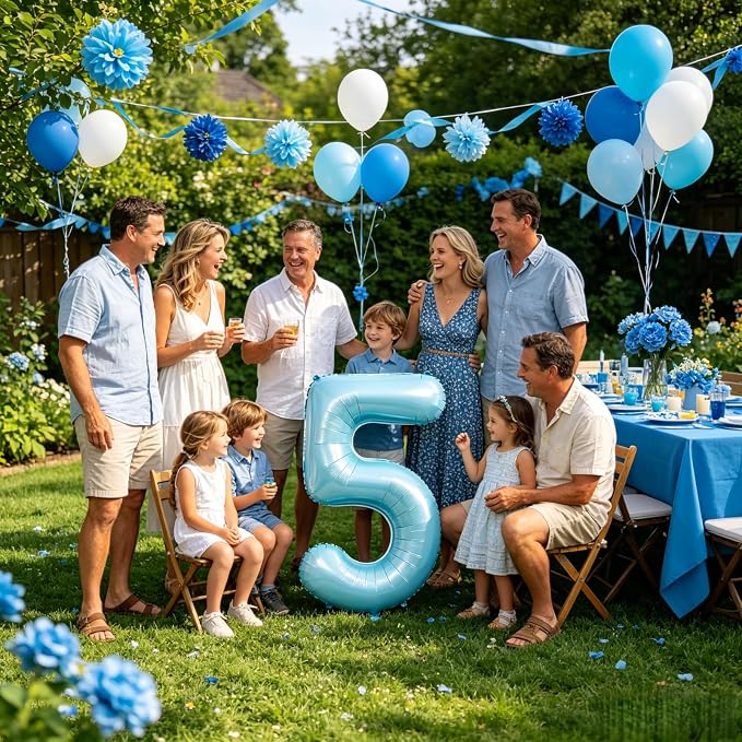 40 Inch Light Blue Number 5 Balloon | 5 Birthday Balloon - Image 6