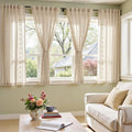 jinchan Floral Linen Curtains Embroidered Back Tab 50x63in 4 Panels Ivory | by JINCHAN